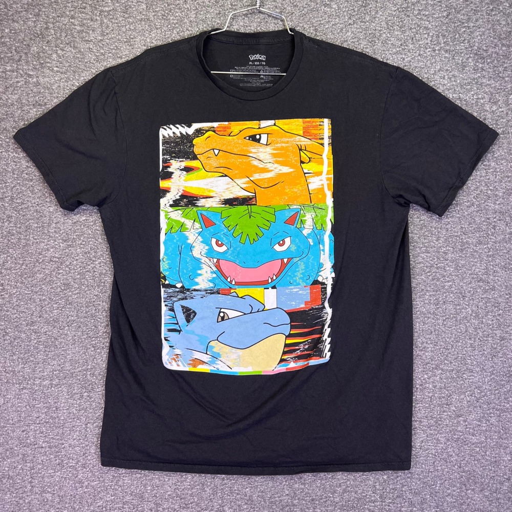 Pokemon Graphic T-Shirt Mens XL Black Charizard Venusaur Blastoise Kanto Trio